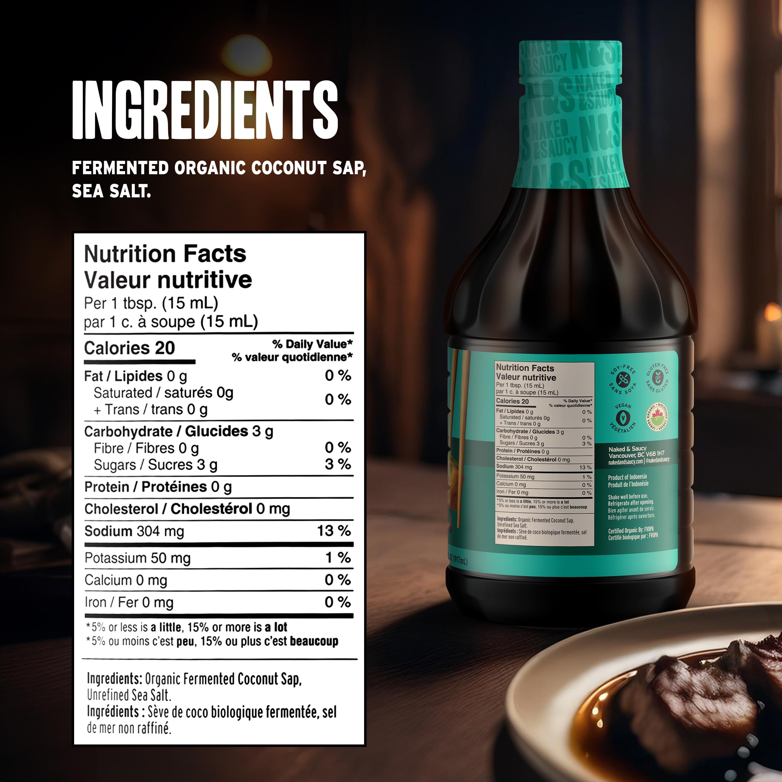 Naked & Saucy next to a measuring cup showing 31 fl oz scale