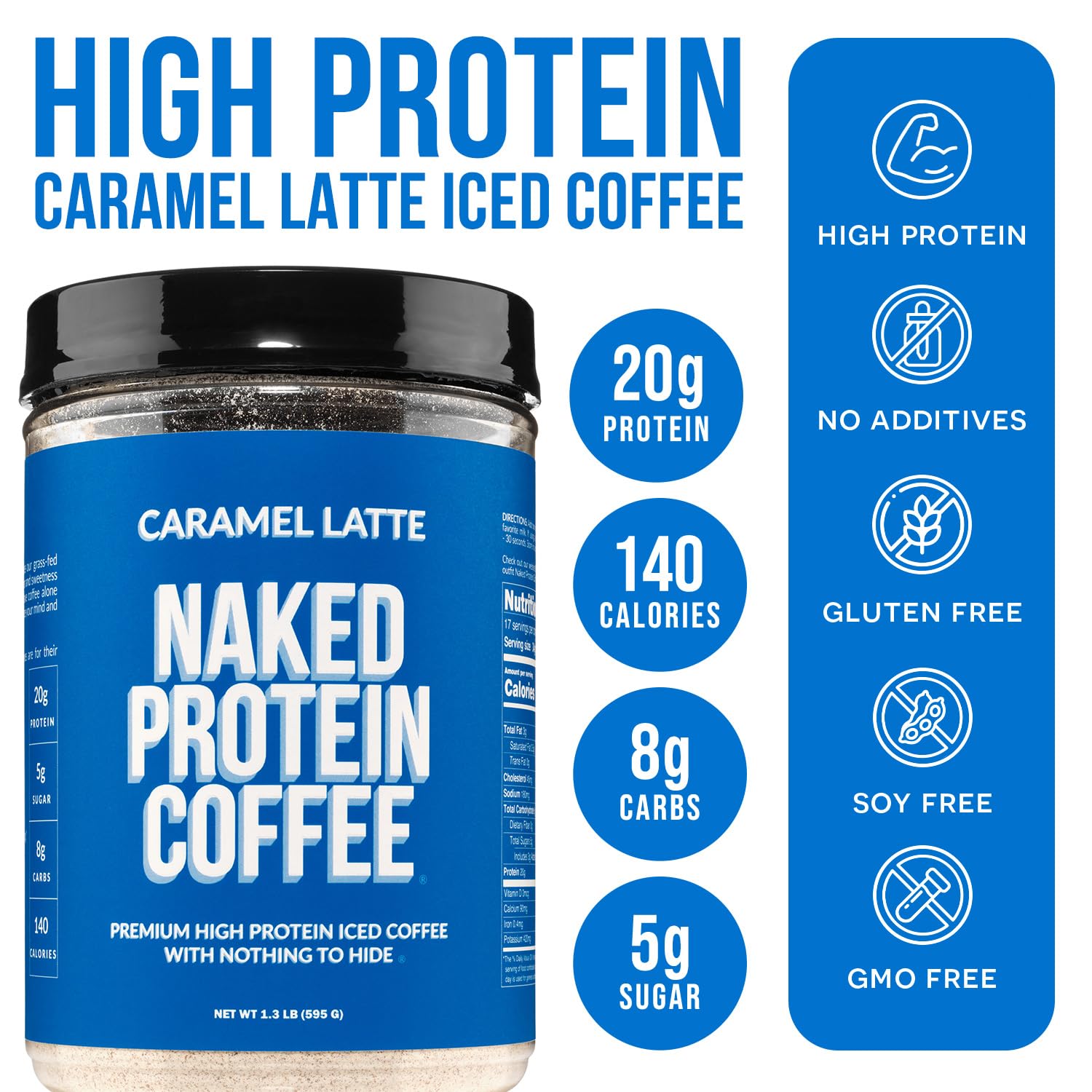 NAKED serving scoop of powder illustrating exact 20g protein portion per scoop