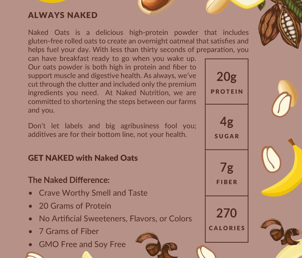 NAKED nutrition label closeup, displays 20g protein per serving for clarity
