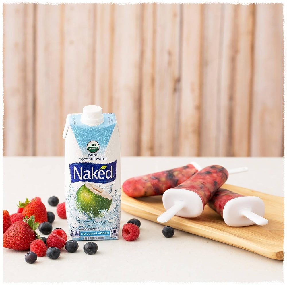 Naked carton next to water bottle to show 16.9 oz scale and convenience