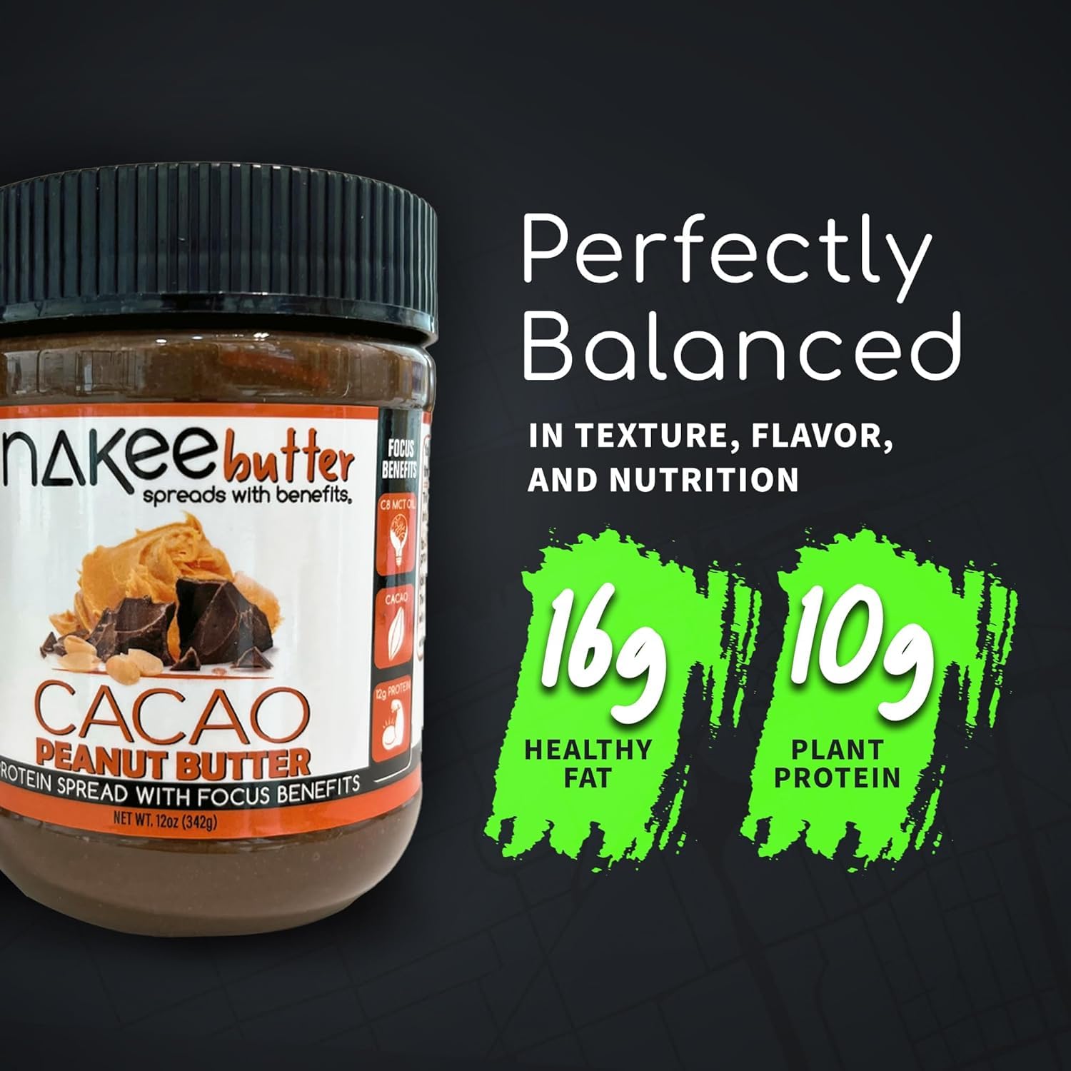 Nakee Butter next to a measuring scale showing portion size and high-protein fuel