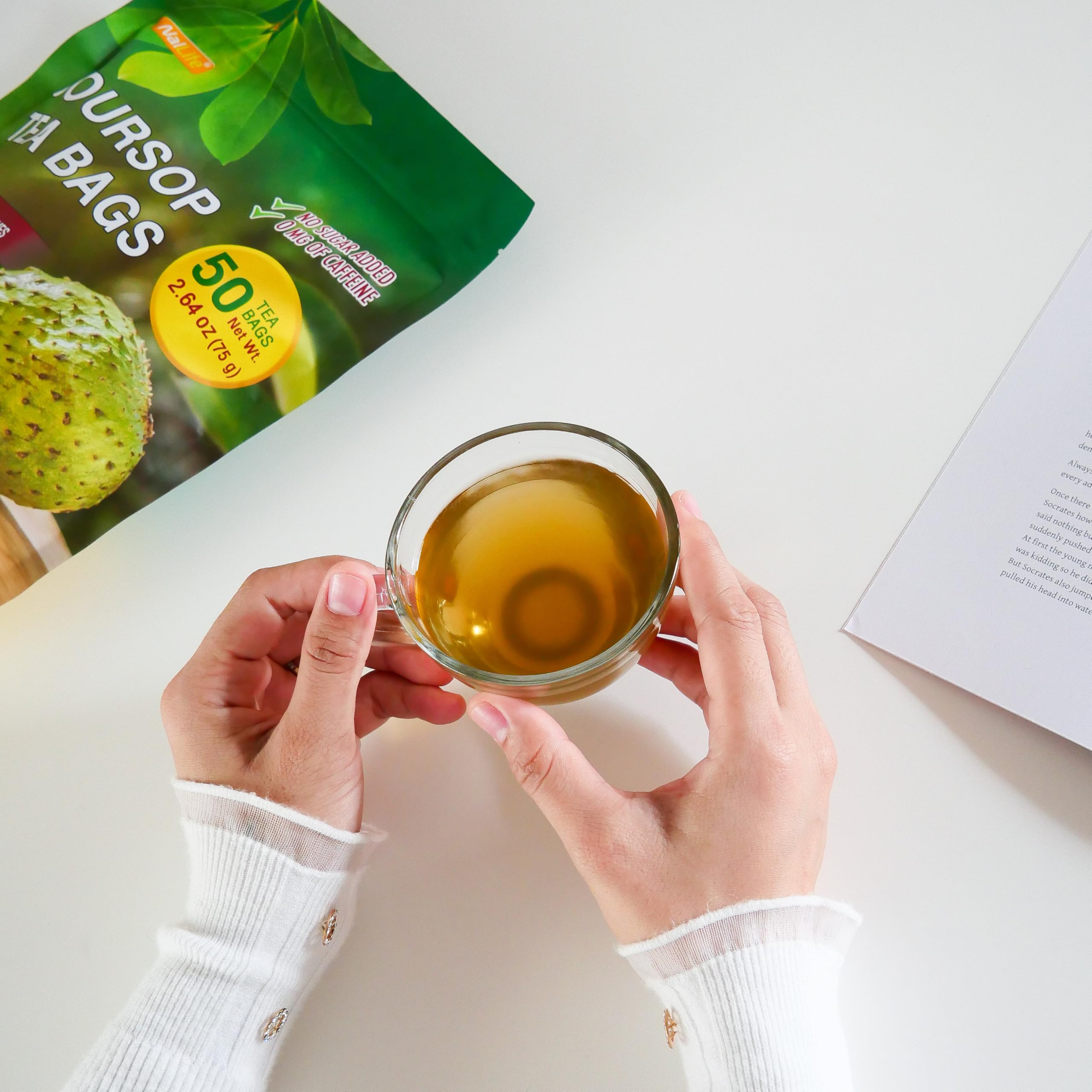 NalLife tea bag in cup steeping to demonstrate convenient preparation