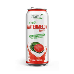 Namai close-up of can surface and label highlighting pure watermelon ingredient