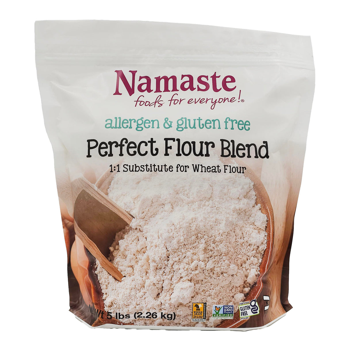 Namaste Foods front packaging showing 5 lb bag and product name for clear identification