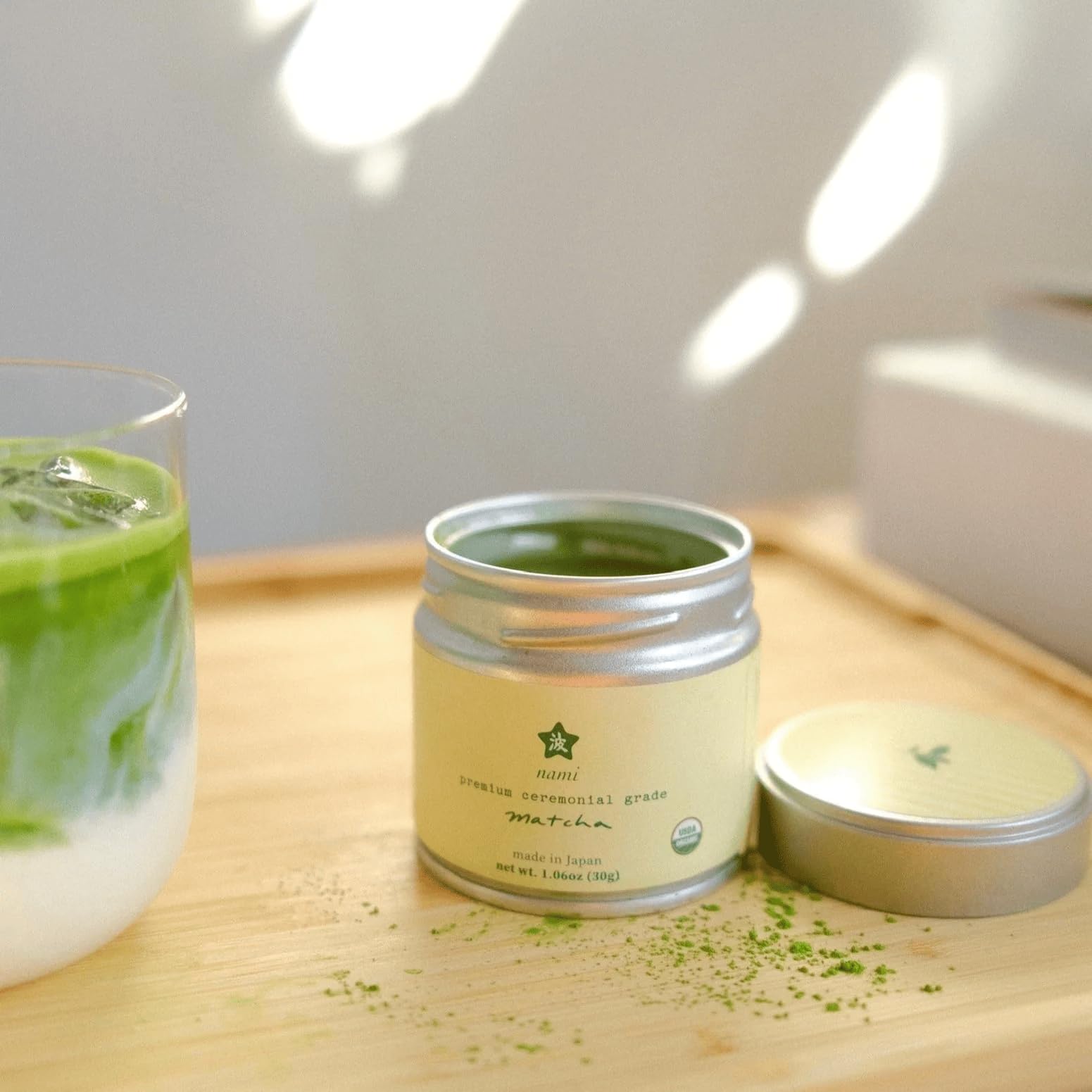 Nami Matcha latte in glass cup showcasing creamy, even blend
