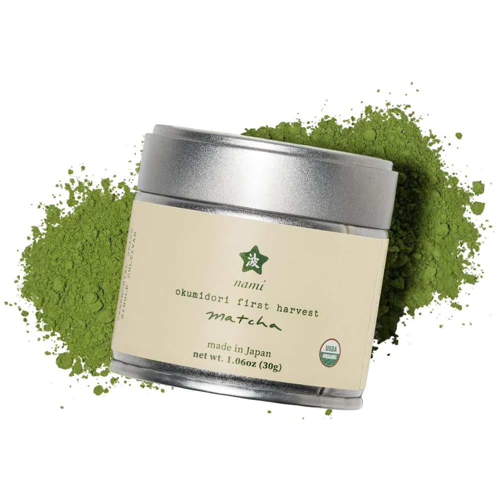 Nami Matcha front tin showing clean organic packaging and freshness