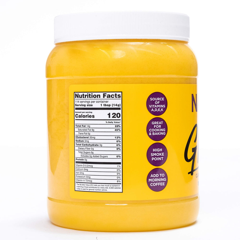 Nanak ghee scooped on a spoon ready to add flavor to recipes