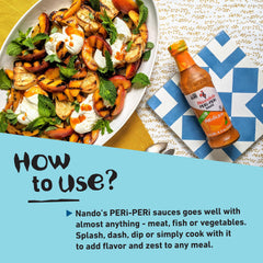 Nando's lineup of four bottles displaying flavor range for meal planning