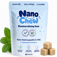 NanoChew front pouch showing packaging and benefit of enamel support
