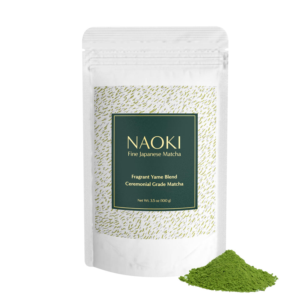 Naoki Matcha front packaging showing 100g pouch and brand for freshness