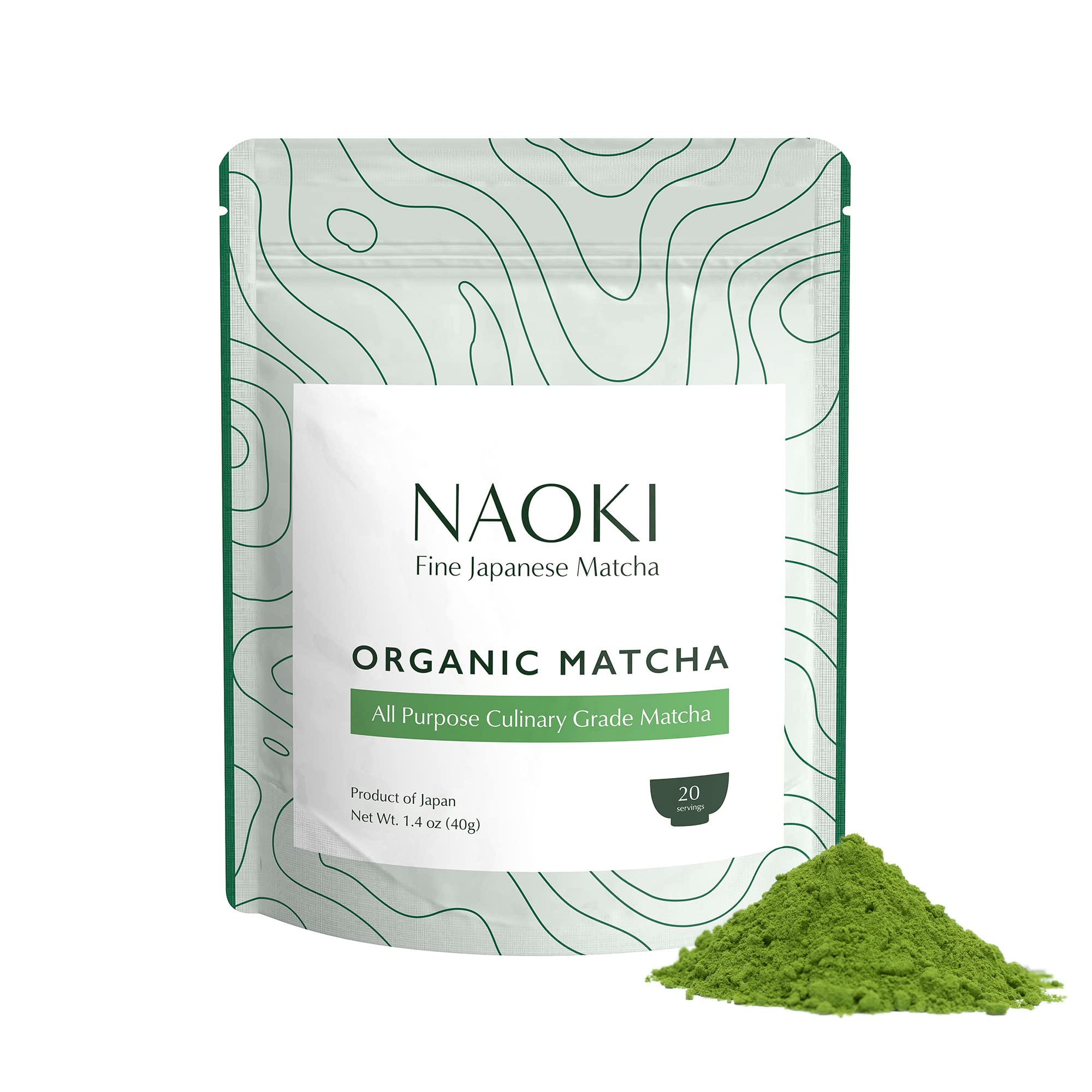 Naoki Matcha front packaging showing resealable 40g pouch and organic label