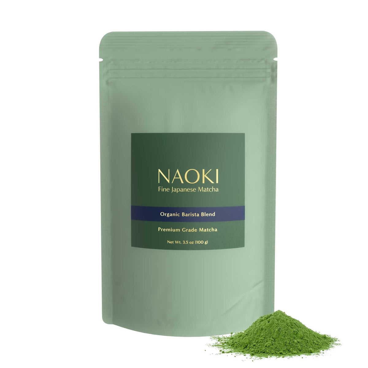Naoki Matcha front packaging showing organic label and 100g size for convenience