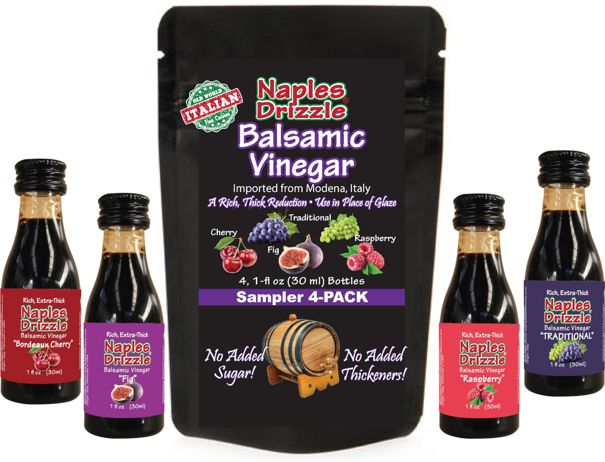 Naples Drizzle front packaging showing four 1 oz bottles, perfect travel-sized gift