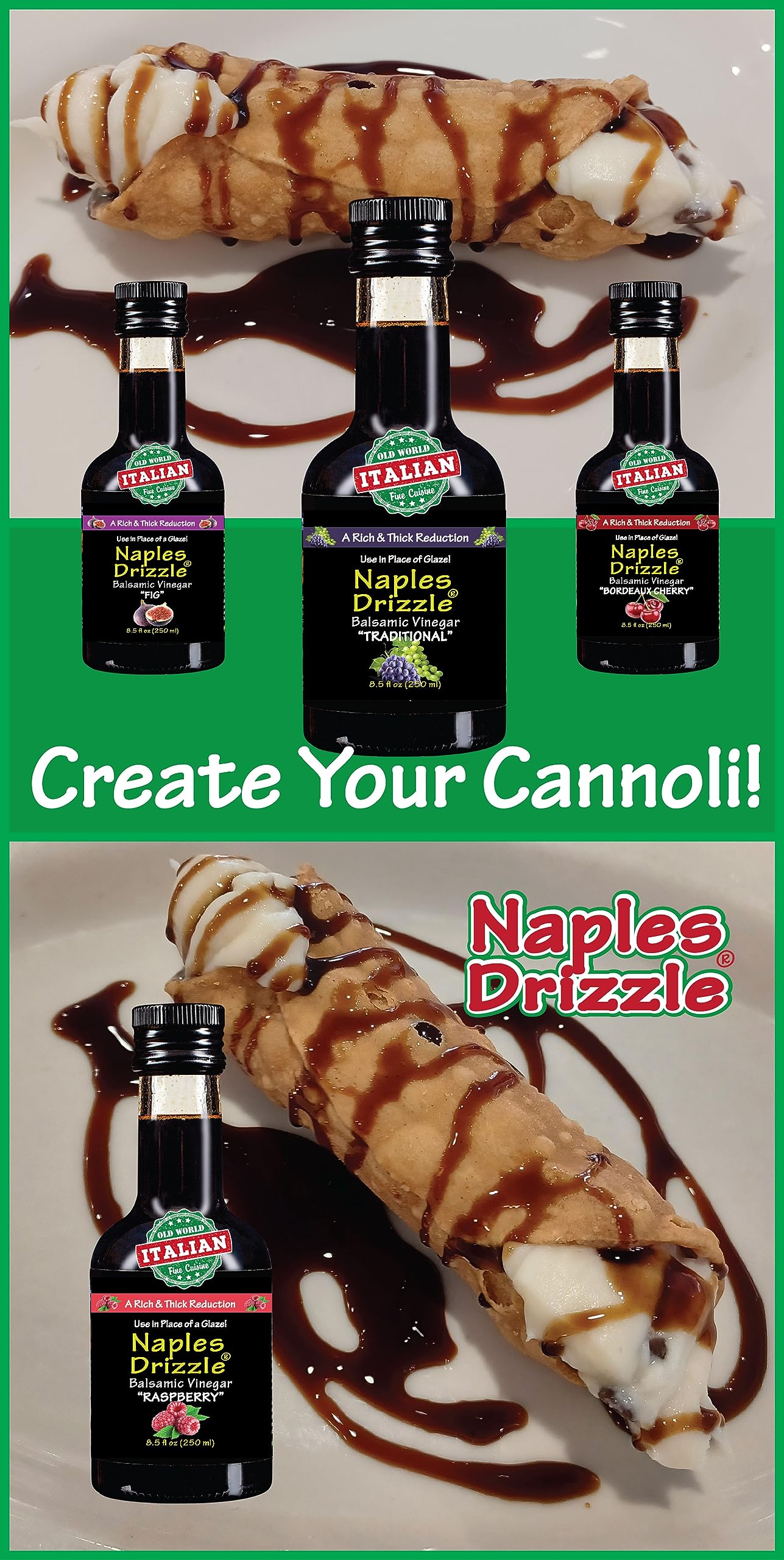 Naples Drizzle raspberry bottle in kitchen setting suggesting everyday gourmet use