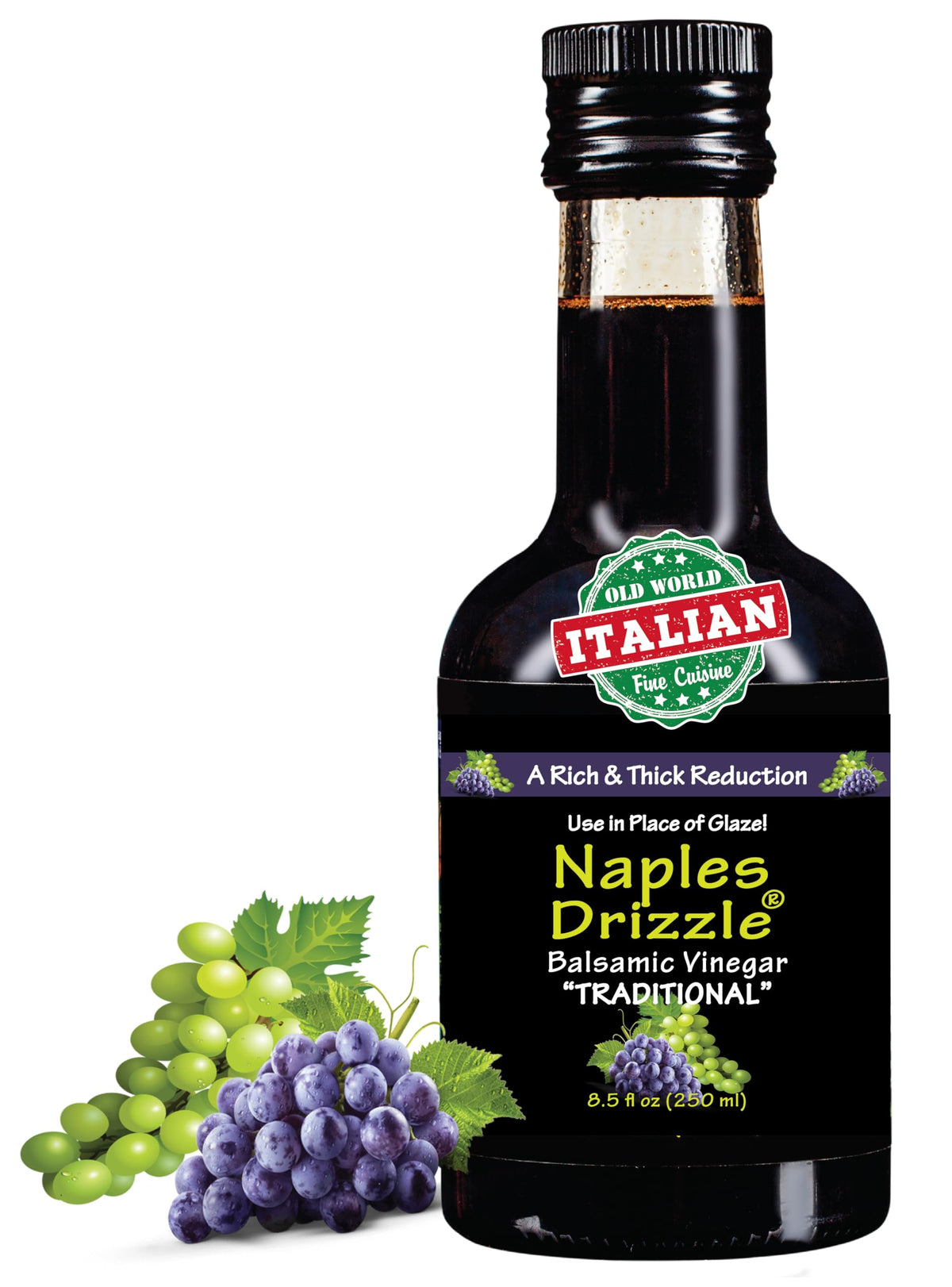 Naples Drizzle front bottle showing premium packaging and easy pouring benefit