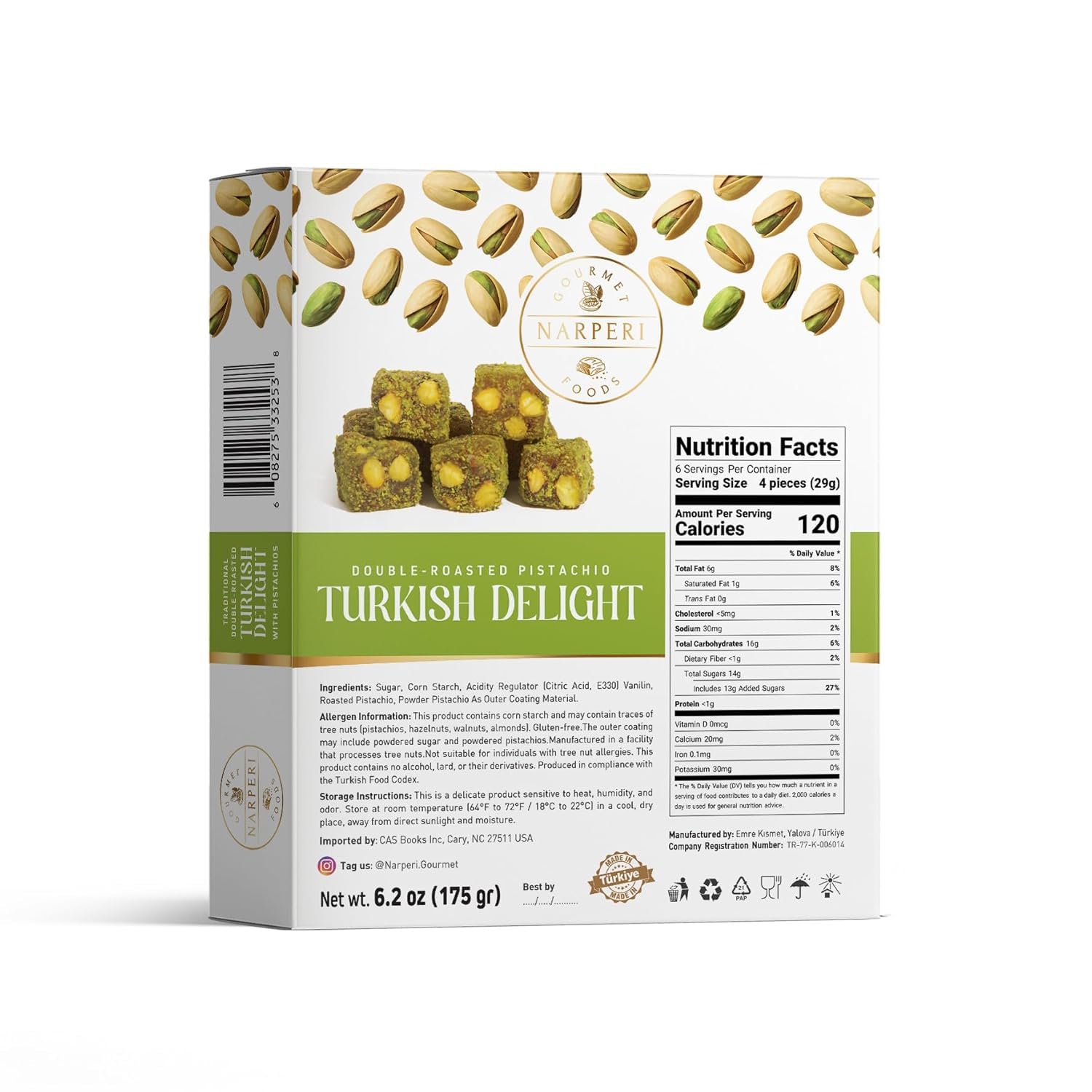 Narperi close-up of double-roasted pistachio lokum texture highlighting crunchy nut pieces and soft chew