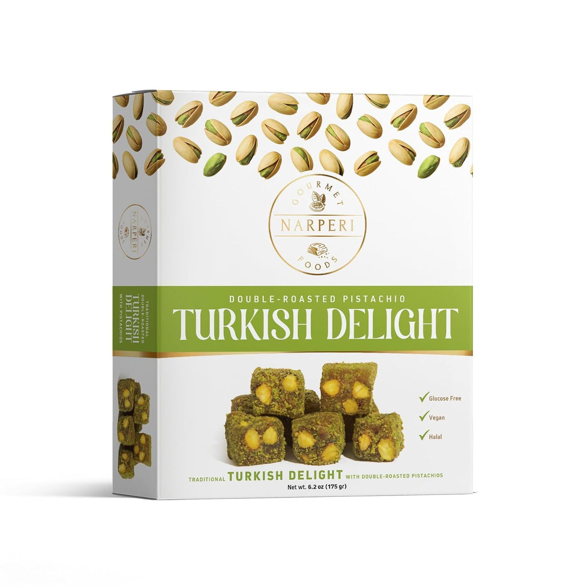 Narperi front packaging showing assorted Turkish Delight and clear window for quick selection benefit