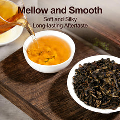 NASLAPH brewed amber tea in glass cup showing smooth clarity