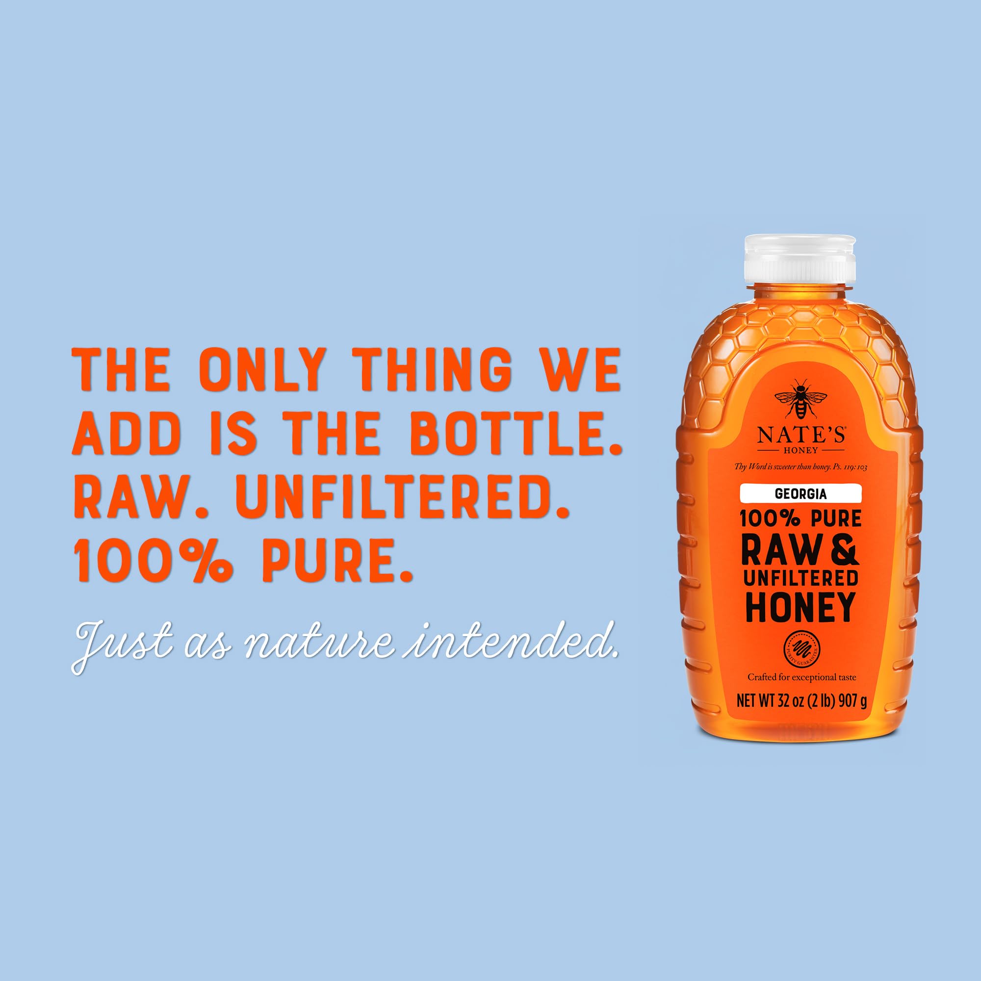 Nate's Honey label and purity claim highlighting testing standards and trusted quality