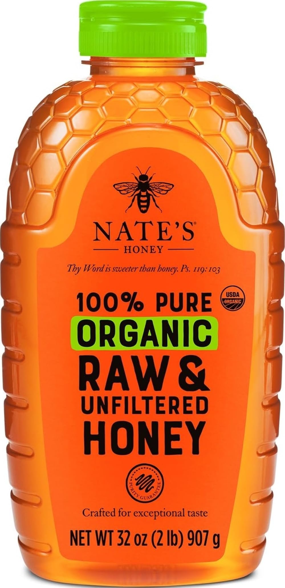 Nature Nate's front label showing organic 32oz and clean packaging benefit