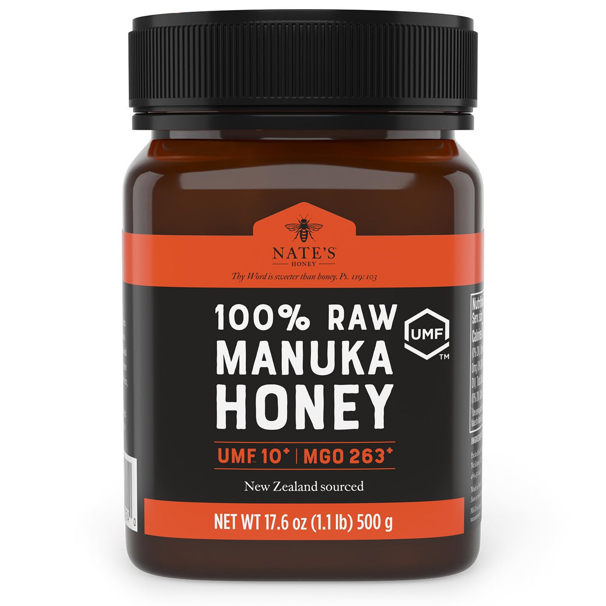 Nate's Honey jar front view showing label and 17.6 oz size for clear product ID