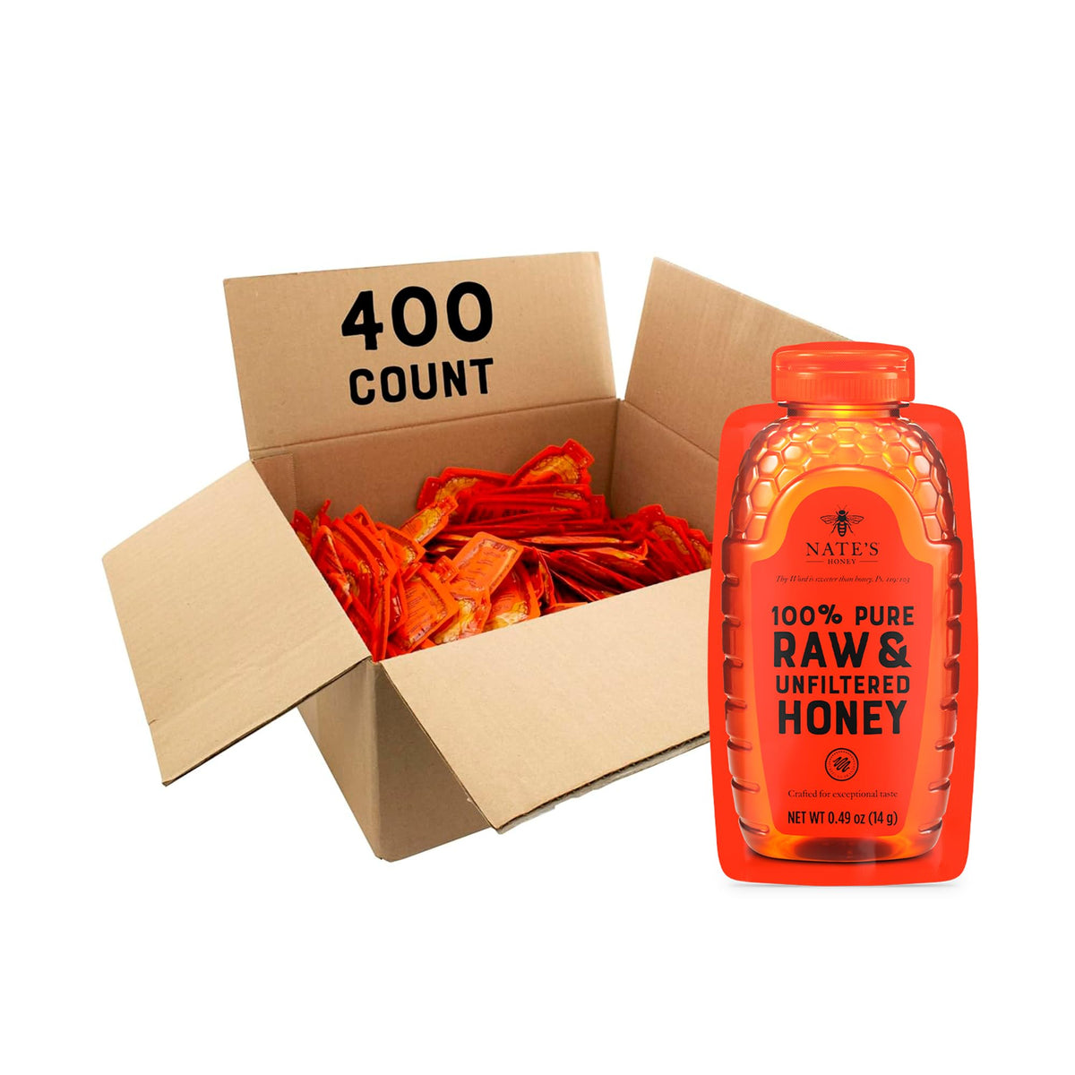 Nate's Honey front boxed 400ct pack showing bulk packaging and brand