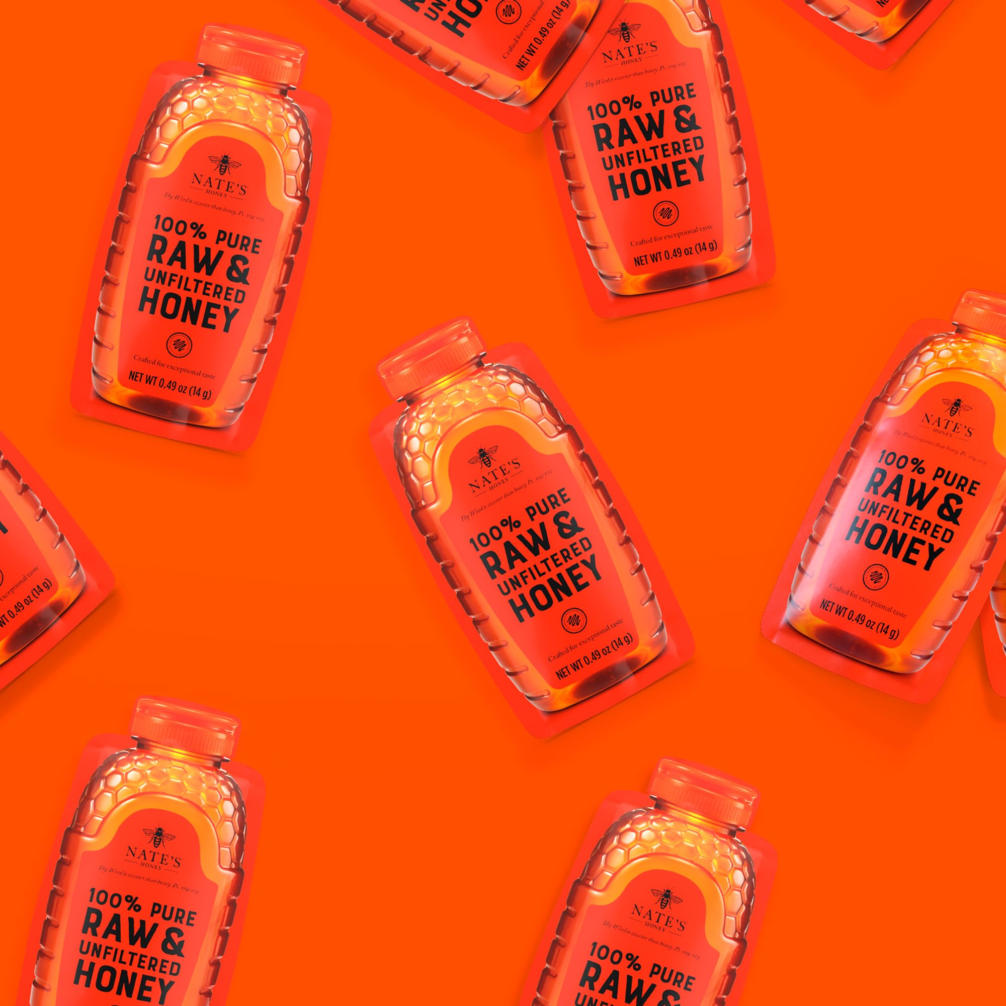 Nate's Honey miniature packet close-up highlighting tear-top for mess-free drizzle