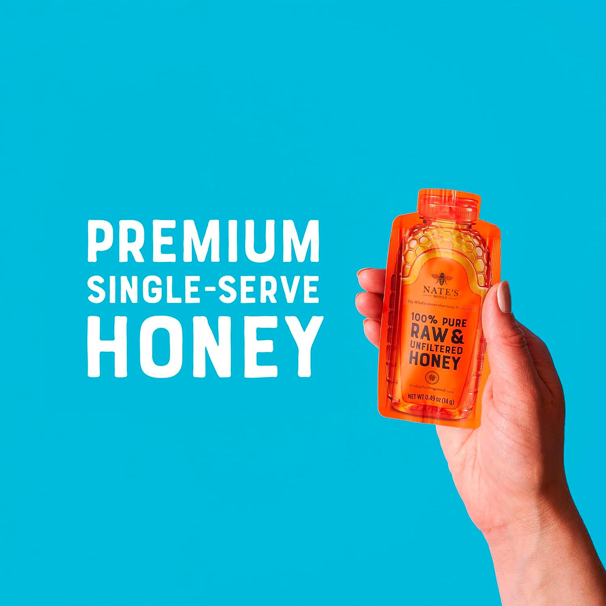 Nate's Honey single 0.49 oz mini packet ready to tear for convenience