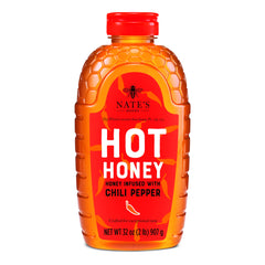 Nate's Honey front packaging showing 32 oz squeeze bottle and easy-pour cap for convenience
