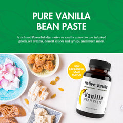 Close-up of Native Vanilla paste texture and specks showing rich vanilla intensity