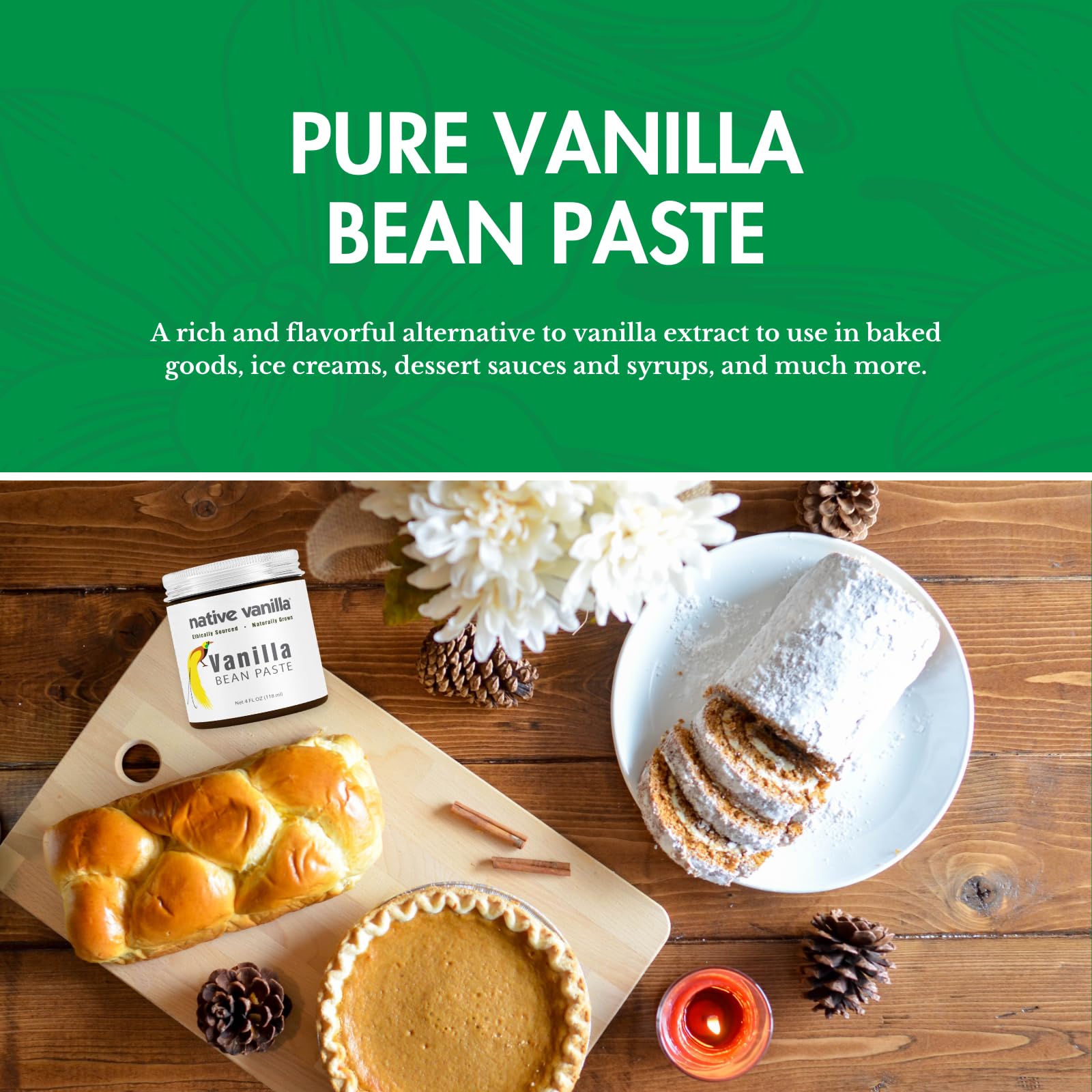 Native Vanilla open jar with visible bean specks highlighting authenticity