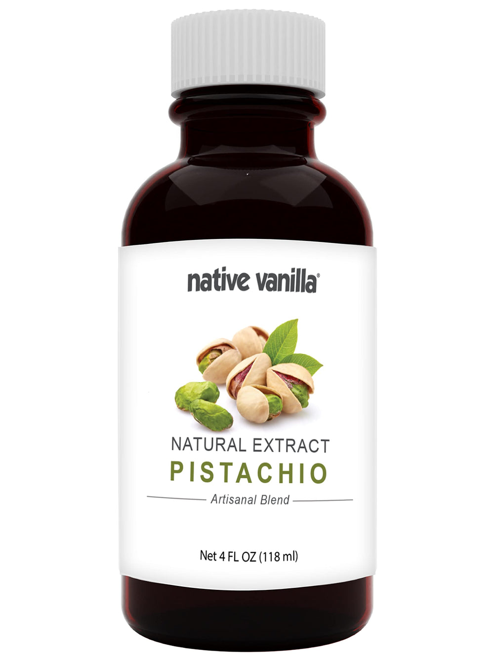 Native Vanilla bottle front label showing pistachio flavor and size benefits