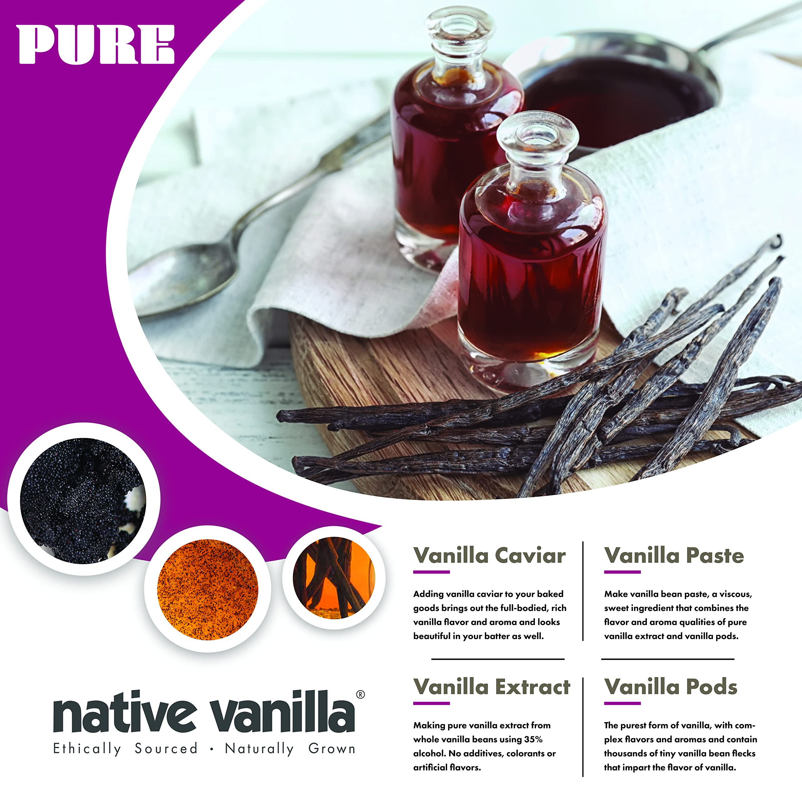 Native Vanilla split pod seeds visible for easy scraping and infusion