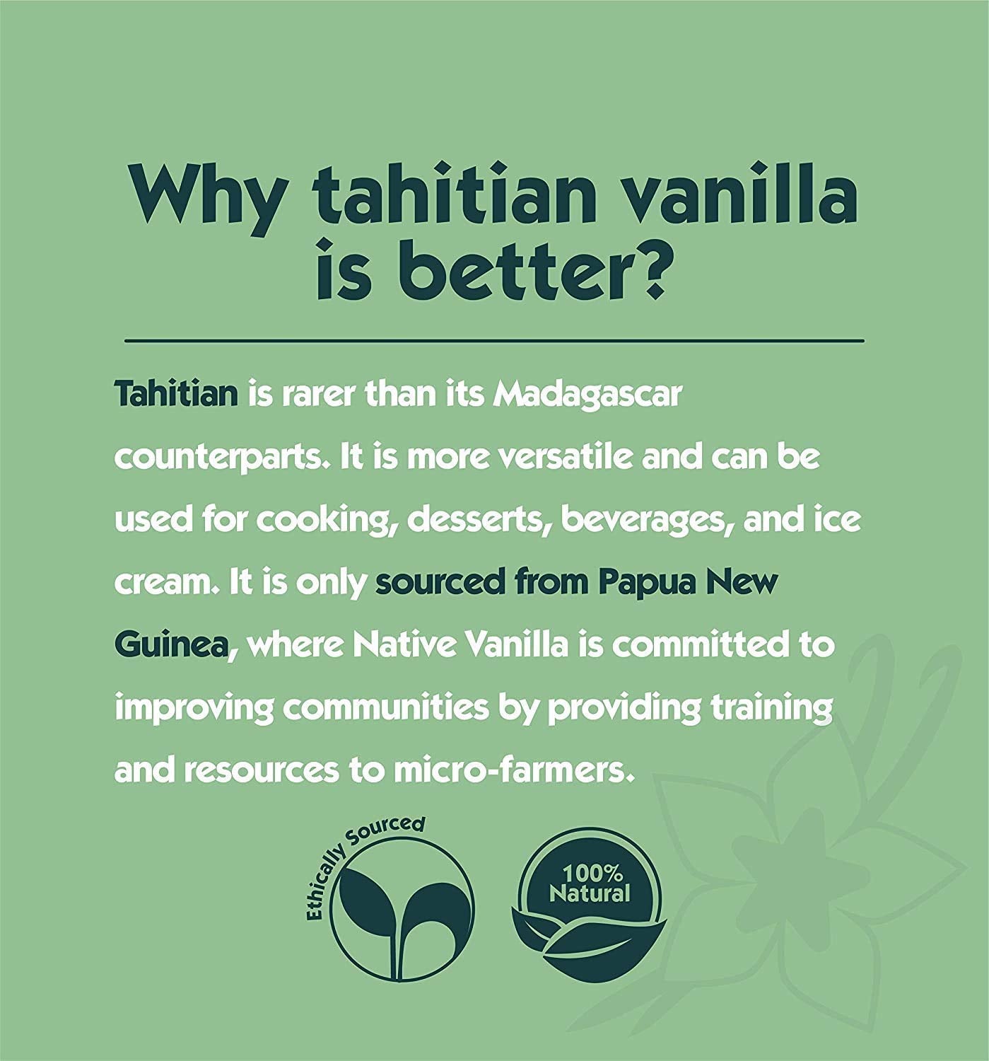 Native Vanilla spoon with powder demonstrating 1 tsp equivalence benefit