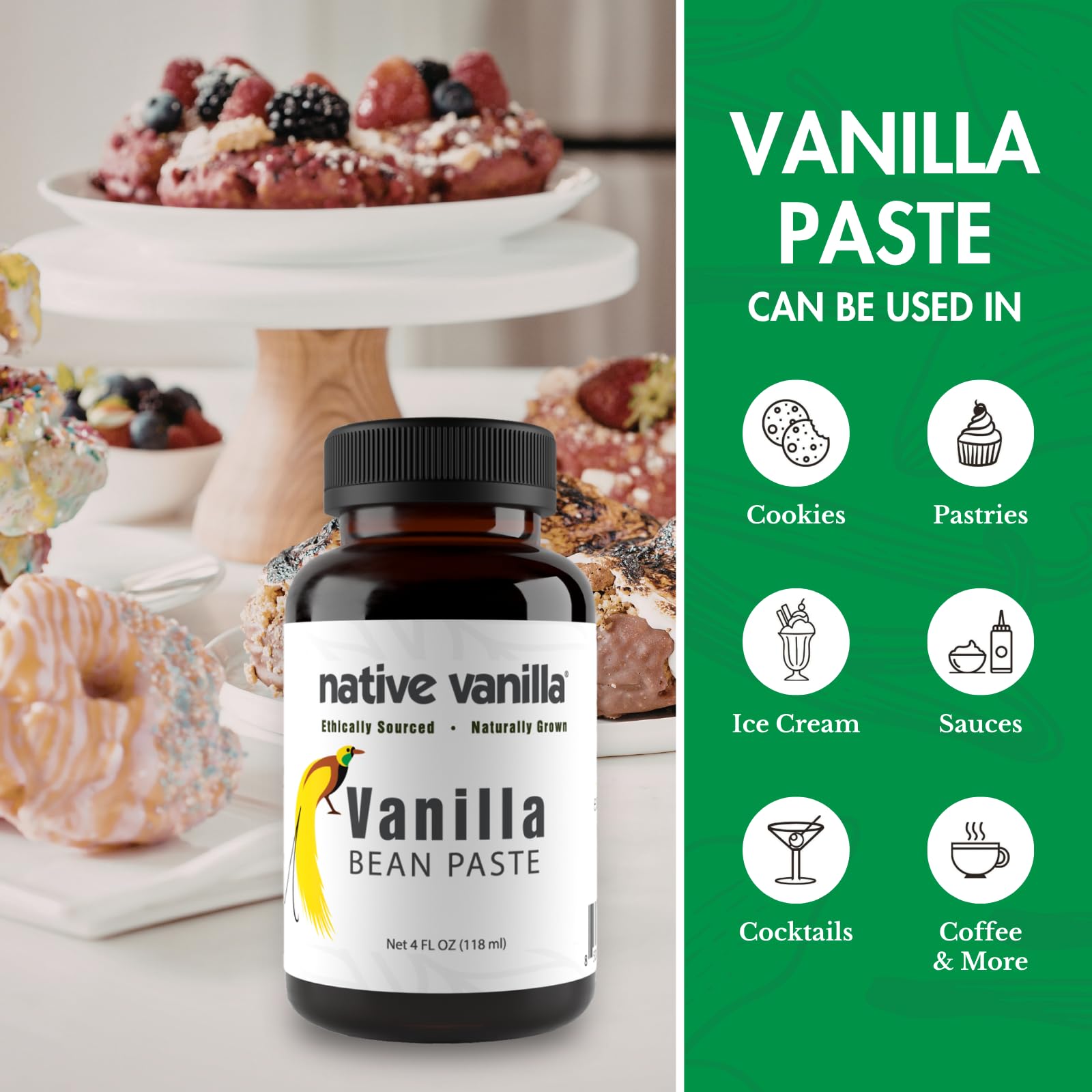 Native Vanilla paste swirled into ice cream showing improved flavor and visual appeal