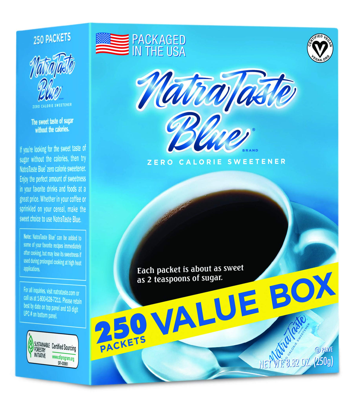 NatraTaste Blue front packaging showing value box and convenience