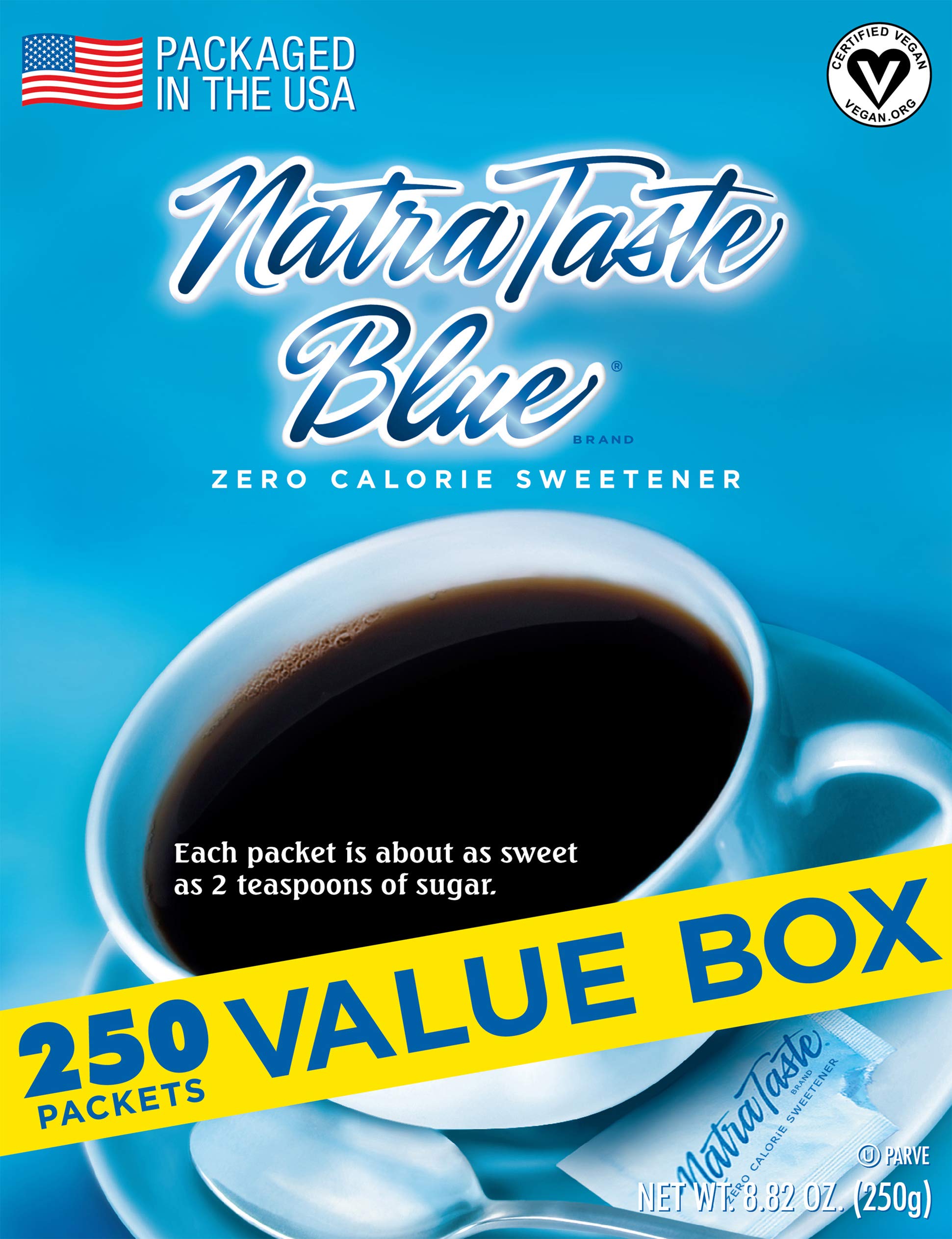 NatraTaste Blue individual packet close-up emphasizing easy portioning