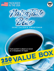 NatraTaste Blue individual packet close-up emphasizing easy portioning