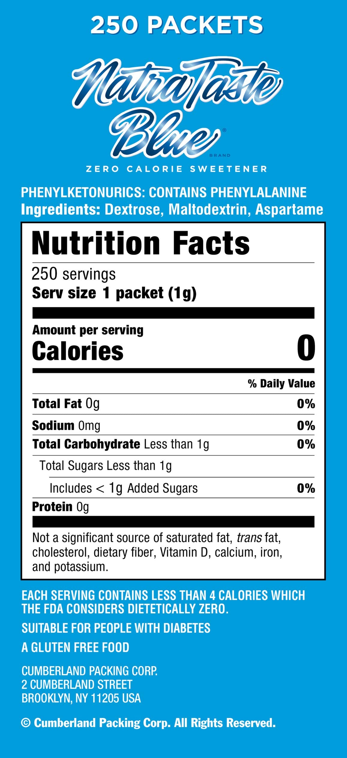 NatraTaste Blue packet being added to coffee for calorie-free sweetness