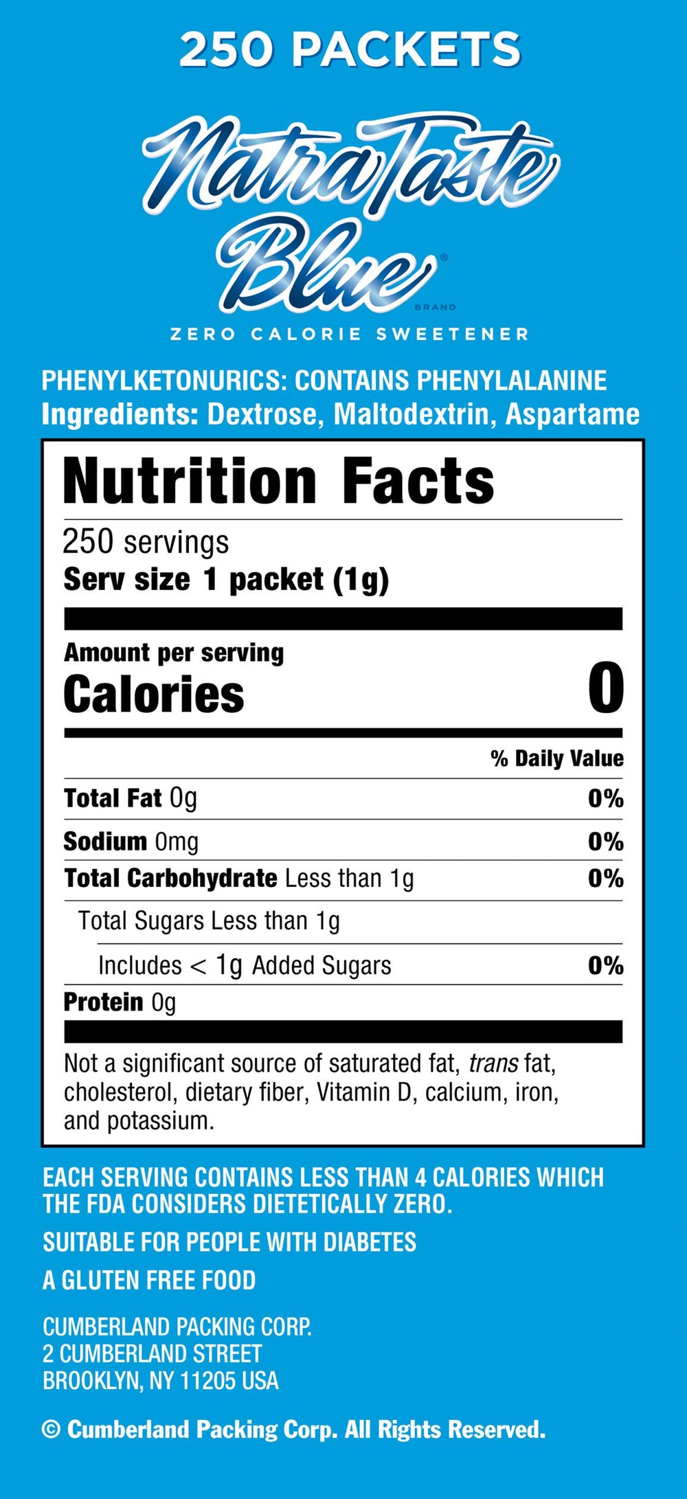 NatraTaste Blue packet being added to coffee for calorie-free sweetness