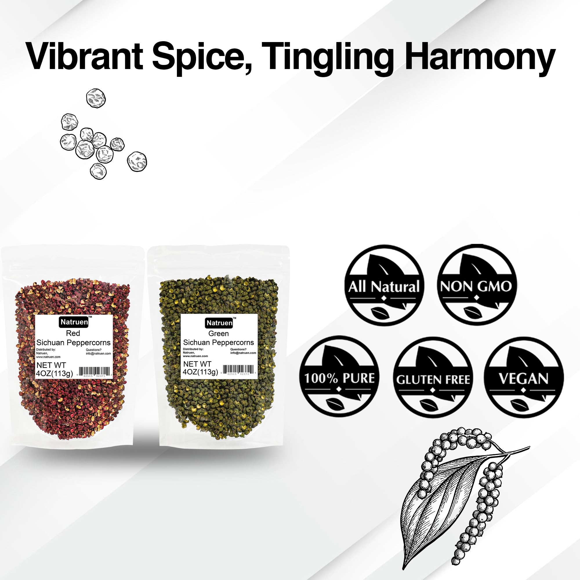 Natruen peppercorns being added to a stir-fry, adding bold aromatic lift to dishes.