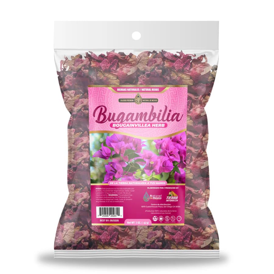 Natural de Mexico front packaging showing bugambilia bougainvillea tea packet and clear label benefit