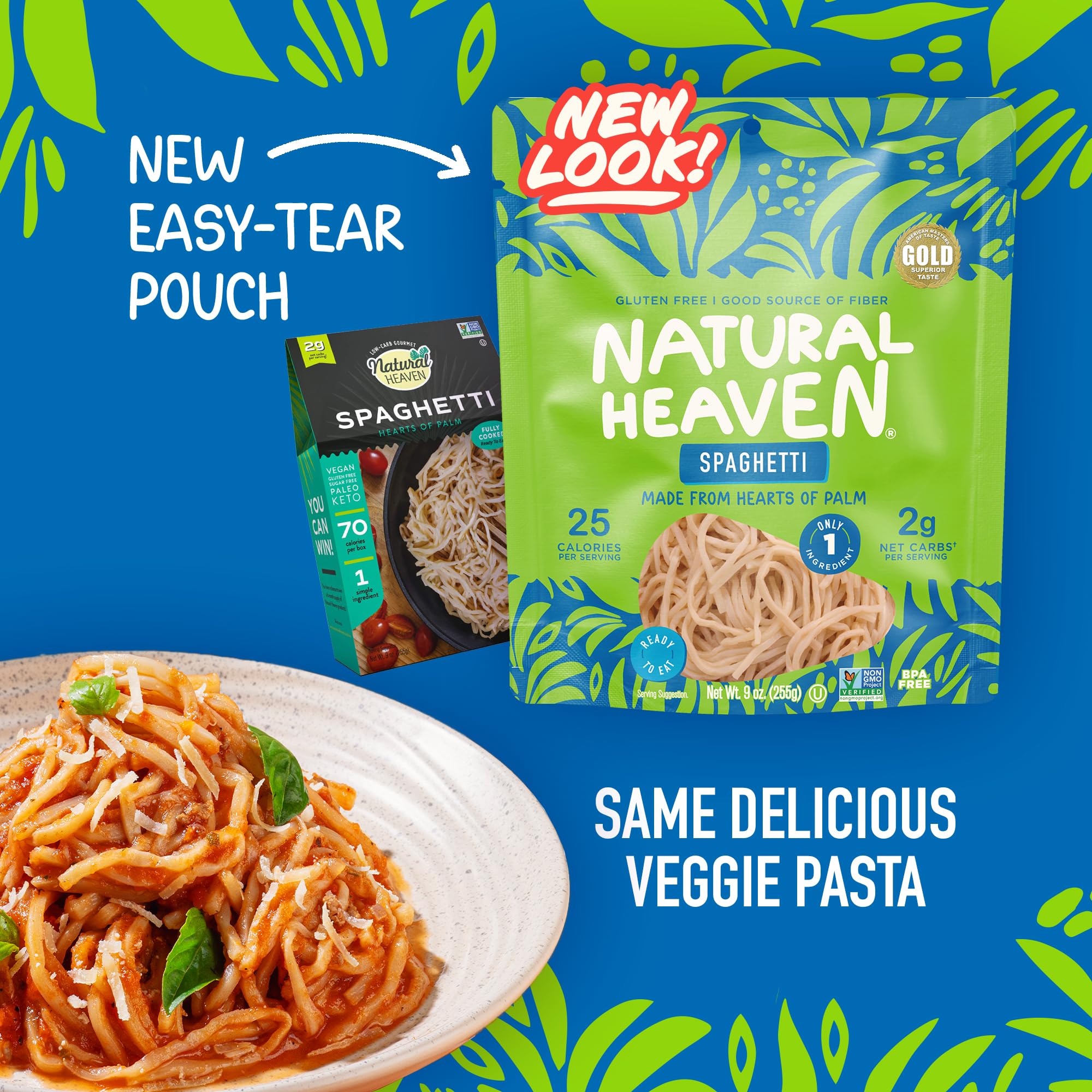 Natural Heaven cooked spaghetti in a bowl ready to eat, quick meal benefit