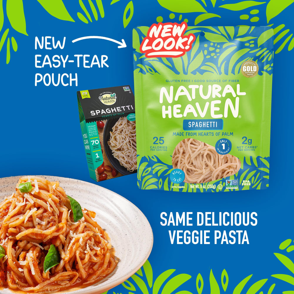 Natural Heaven cooked spaghetti in a bowl ready to eat, quick meal benefit