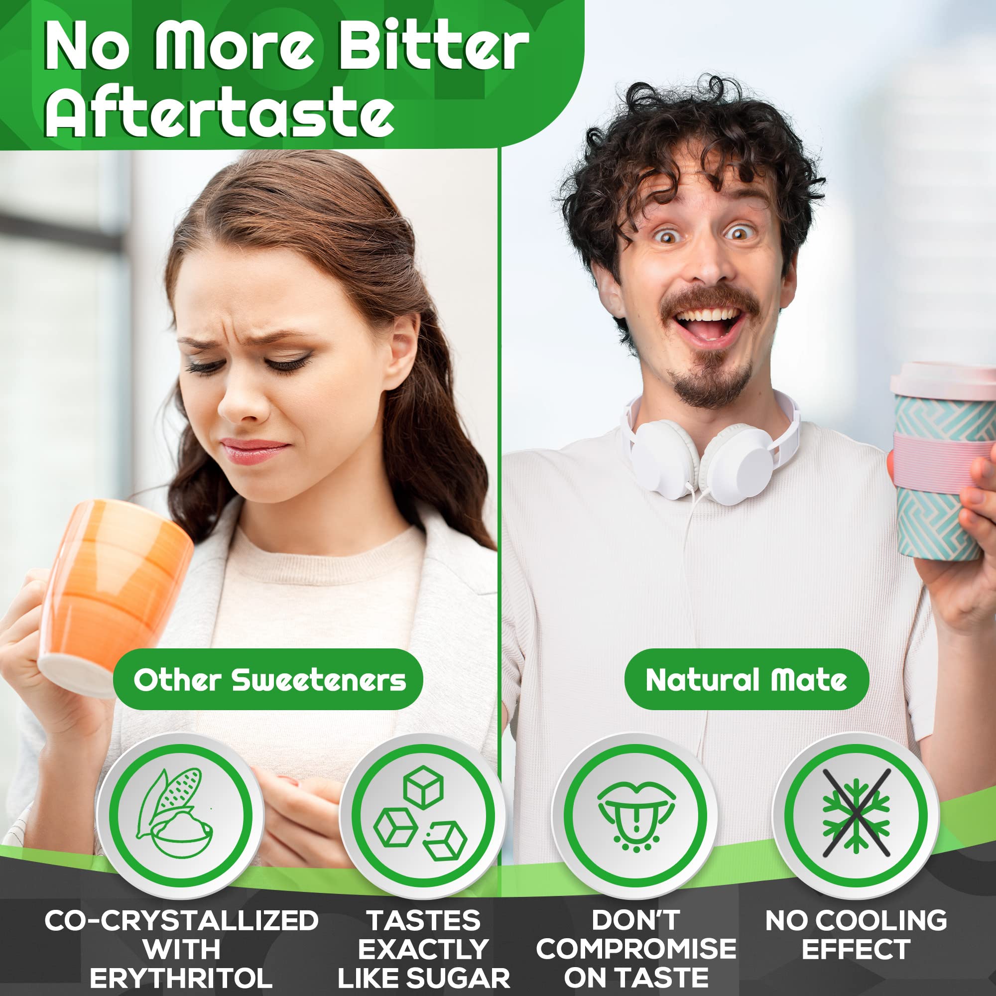 Natural Mate on spoon demonstrating 2:1 sugar replacement ratio for recipe accuracy
