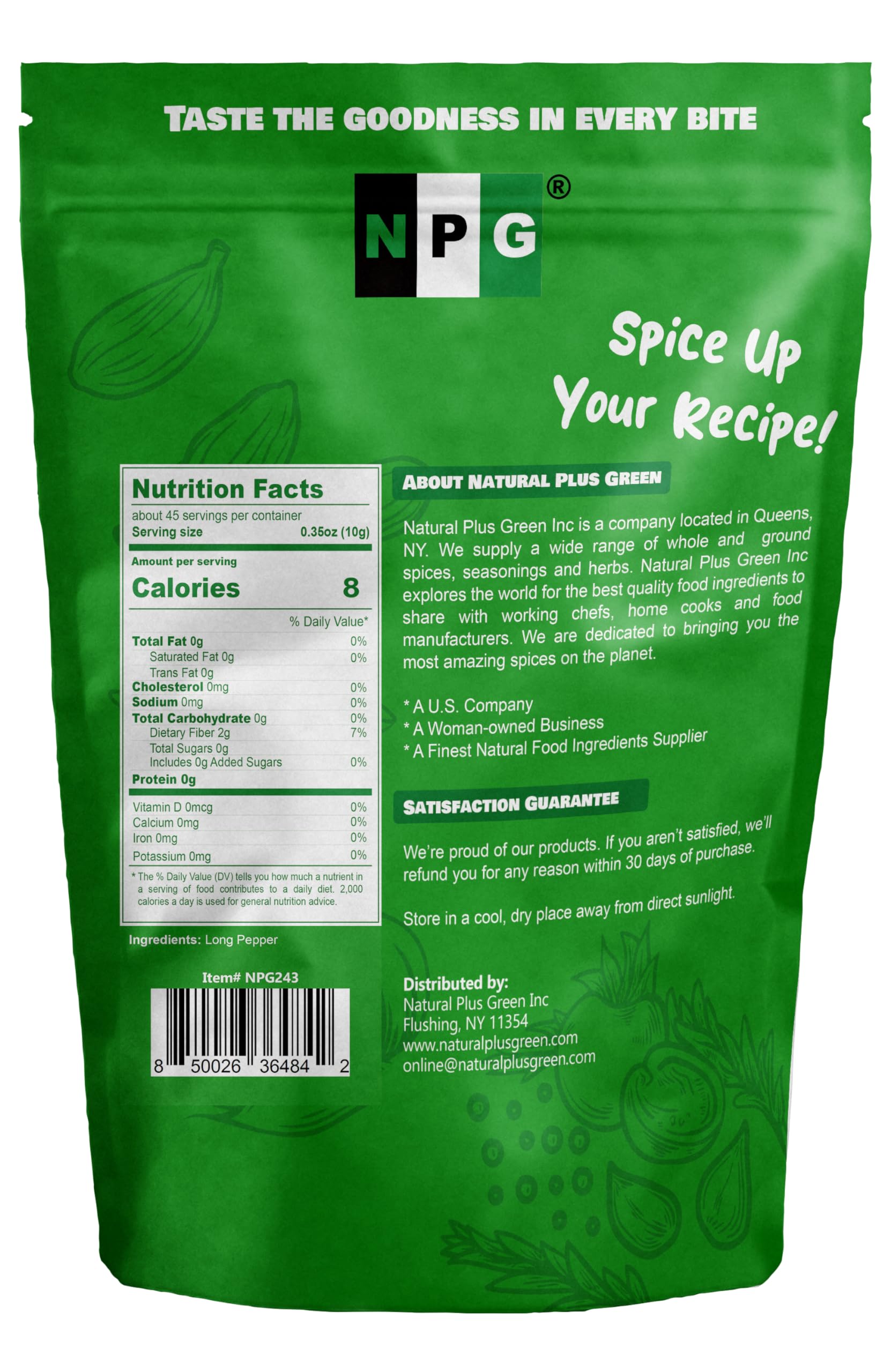 Natural Plus Green close-up of whole long pepper texture highlighting rich aroma