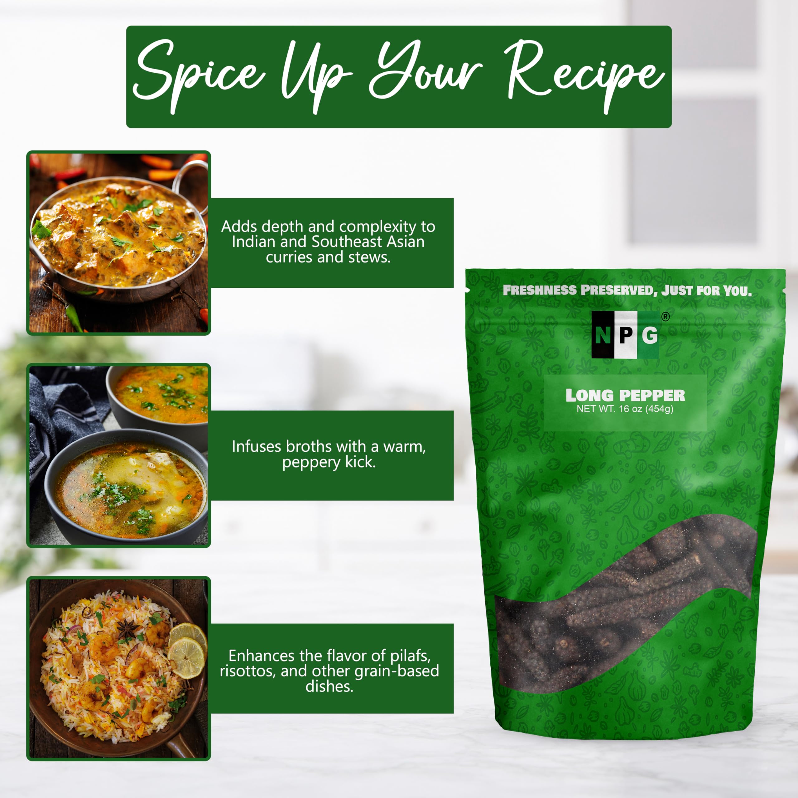 Natural Plus Green long pepper being ground with spices to boost recipe complexity