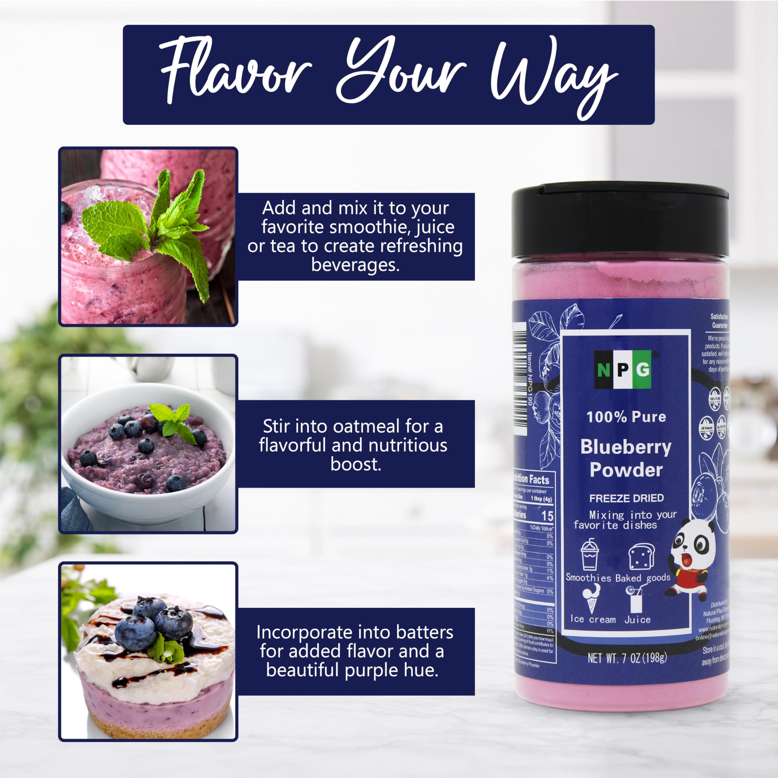 Natural Plus Green powder on measuring spoon demonstrating portion control and consistent flavor