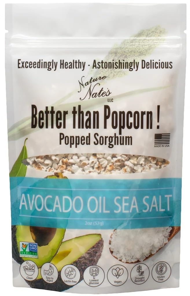 Nature Nate's close-up of popped sorghum texture highlighting airy crunch and clean ingredients