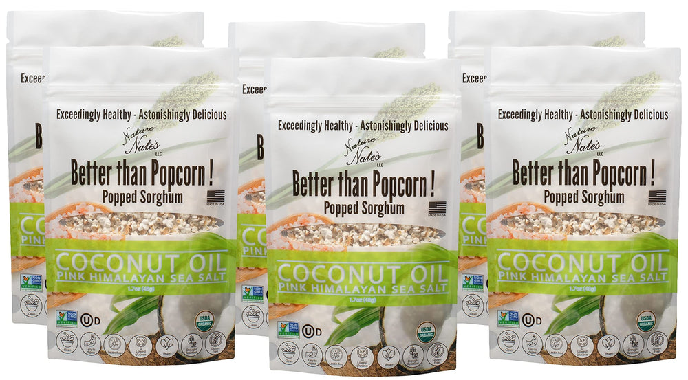 Nature Nate's front packaging showing organic popped sorghum and benefits